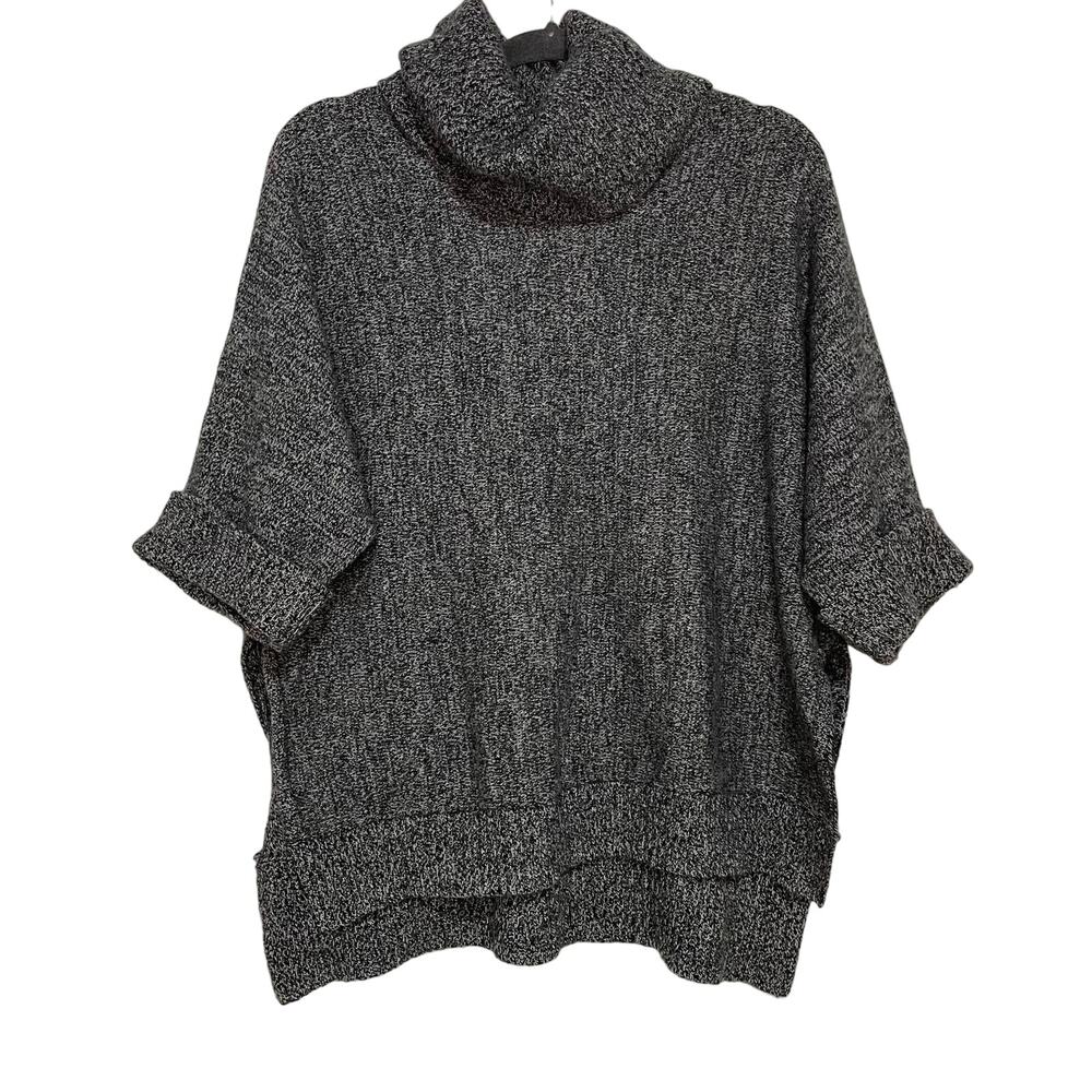 LL Bean Womens Gray Short Sleeve Merino Wool Sweater Turtleneck Cowl Fall Office
